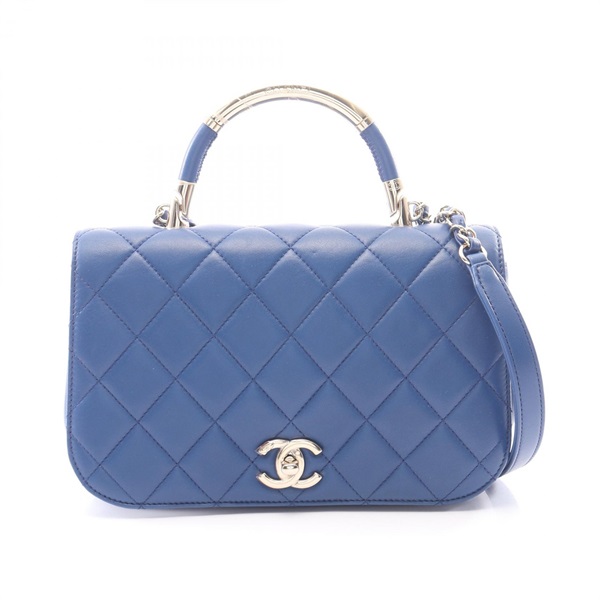 CHANEL Matelasse Top Handle chain Shoulder hand Bag Lambskin Blue Used Women GHW