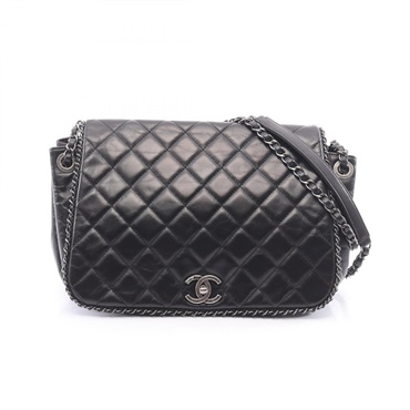 CHANEL Matelasse Chain Around Shoulder hand Bag Calfskin Black Used Women