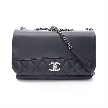 CHANEL Matelasse Shoulder chain hand Bag leather Black Used Women