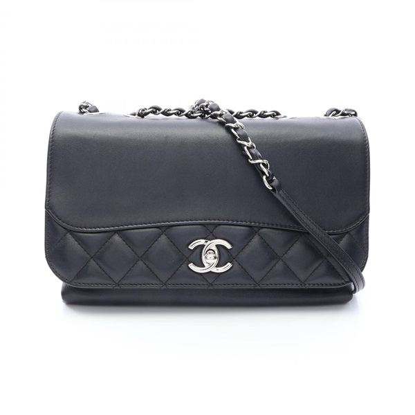 CHANEL Matelasse Shoulder chain hand Bag leather Black Used Women