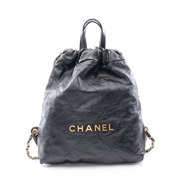CHANEL chanel 22 Rucksack Backpack drawstring bag leather Black Used Women GHW