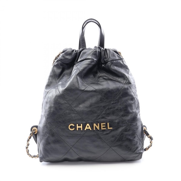 CHANEL chanel 22 Rucksack Backpack drawstring bag leather Black Used Women GHW