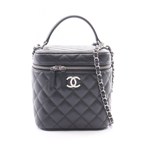 CHANEL Matelasse Shoulder chain crossbody vanity hand Bag leather Black Used SHW