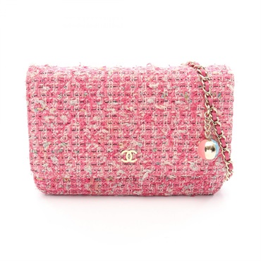 CHANEL Matelasse chain crossbody Shoulder Bag Fabric tweed Pink GHW Used Women