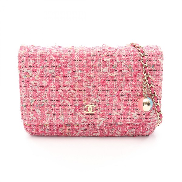 CHANEL Matelasse chain crossbody Shoulder Bag Fabric tweed Pink GHW Used Women