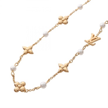 LOUIS VUITTON Louisa Necklace Gold Plated Artificial pearl White Used Women LV