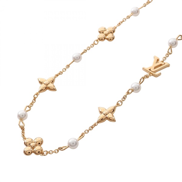 LOUIS VUITTON Louisa Necklace Gold Plated Artificial pearl White Used Women LV