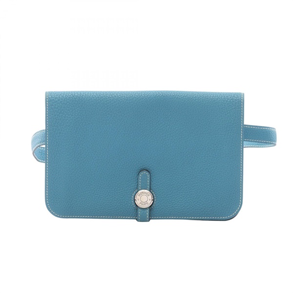 HERMES Dogon Posh Waist Belt Bag Togo leather Blue jean SHW Used Women F