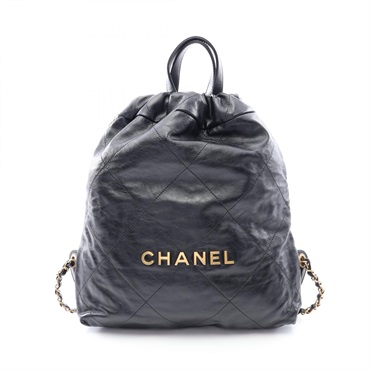 CHANEL chanel 22 Rucksack Backpack drawstring bag leather Black Used Women GHW