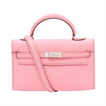 HERMES Tiny Kelly Shoulder Handbag Epsom leather Pink SHW Used Women O