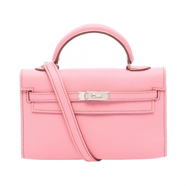 HERMES Tiny Kelly Shoulder Handbag Epsom leather Pink SHW Used Women O