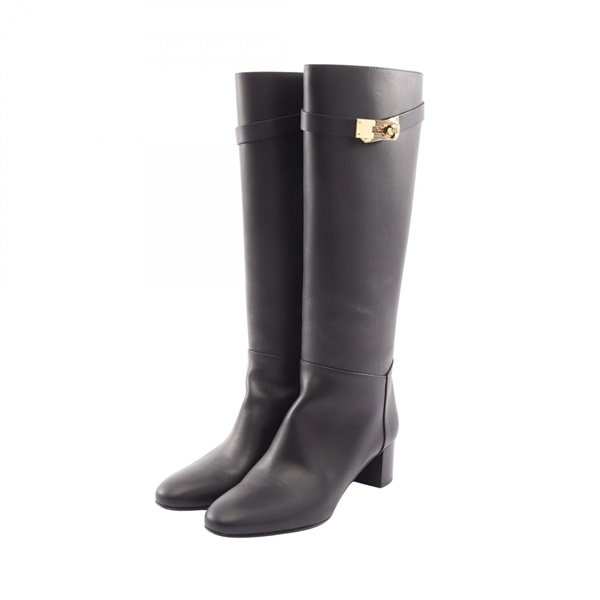 HERMES Story 50 Kelly Buckle Long Boots Shoes #35 leather Black Used Women