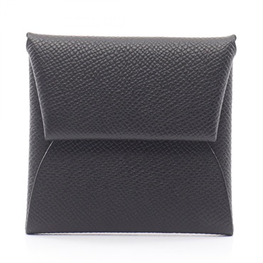 HERMES Bastia Coin Change Purse Case Epsom leather Black SHW Used Women B