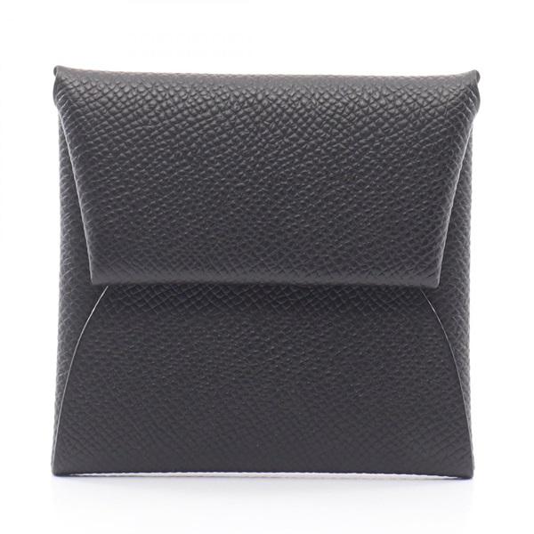 HERMES Bastia Coin Change Purse Case Epsom leather Black SHW Used Women B