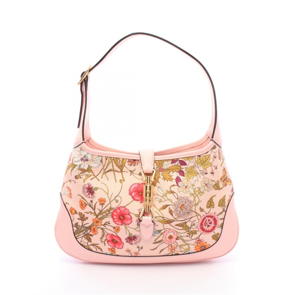 GUCCI New Jackie Flora Shoulder hand Bag 550152 canvas leather Pink Used Women