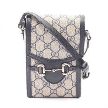 GUCCI Horsebit 1955 mini Shoulder Bag 625615 canvas leather Beige Navy Used