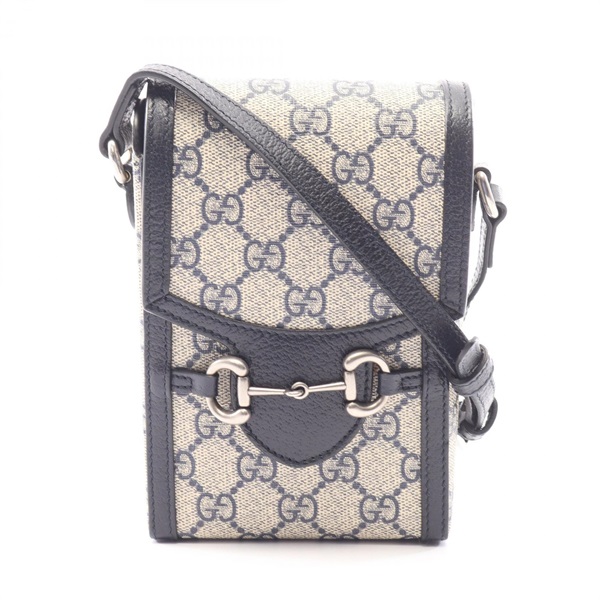 GUCCI Horsebit 1955 mini Shoulder Bag 625615 canvas leather Beige Navy Used