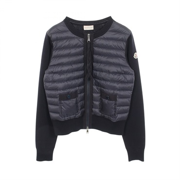 MONCLER CARDIGAN TRICOT Knit Panel Down jacket Nylon wool Navy Used Women #S