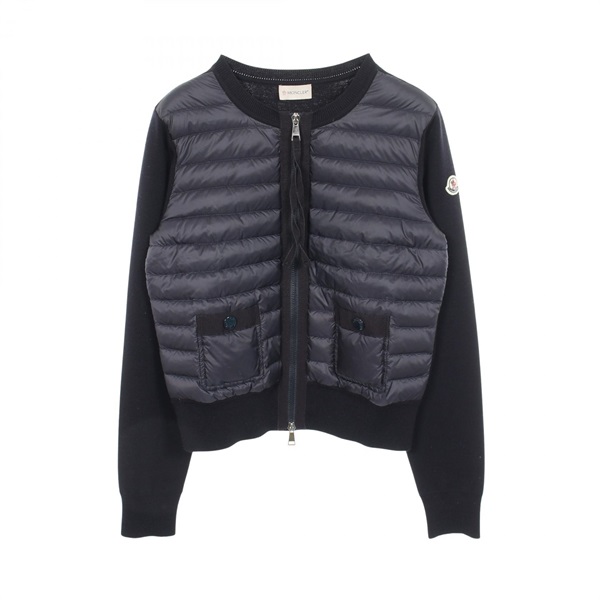 MONCLER CARDIGAN TRICOT Knit Panel Down jacket Nylon wool Navy Used Women #S