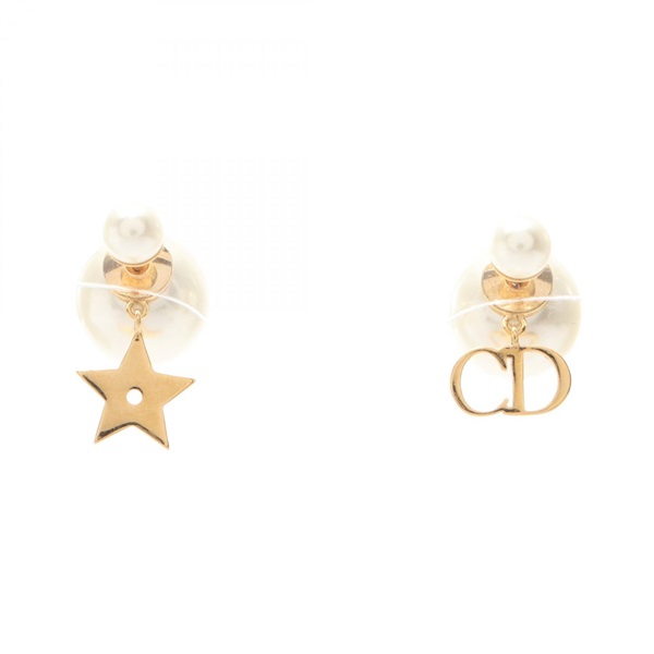 Christian Dior Tribal CD logo Pierced earrings Gold Plated Artificial pearl used