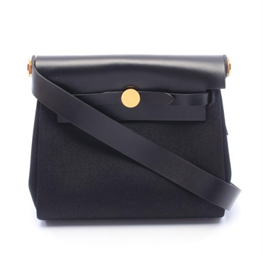 HERMES Herbag Zip Mini Shoulder Crossbody Bag canvas leather Black GHW Preowned