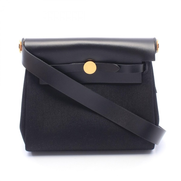 HERMES Herbag Zip Mini Shoulder Crossbody Bag canvas leather Black GHW Preowned