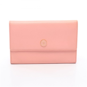 CHANEL COCO Button Bi-fold wallet purse leather Pink Used Women GHW