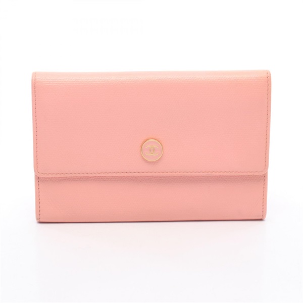 CHANEL COCO Button Bi-fold wallet purse leather Pink Used Women GHW