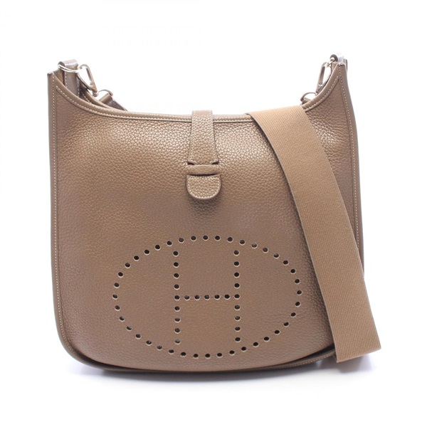 HERMES Evelyne III GM Shoulder Crossbody Bag Clemence leather Gray SHW Used T