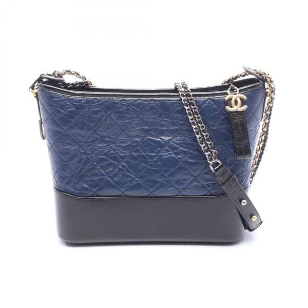 CHANEL Gabrielle de Chanel large Hobo chain Shoulder Bag Calfskin Navy Black