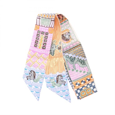 HERMES Twilly SUPER SILK QUEST Ribbon Scarf Wrap Stole silk Multicolor Used