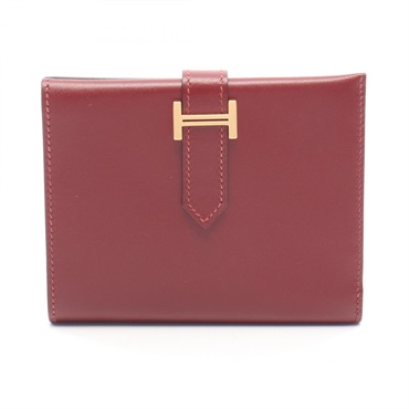 HERMES BEARN Compact Bi-fold wallet purse G Box calf leather Rouge H Used GHW