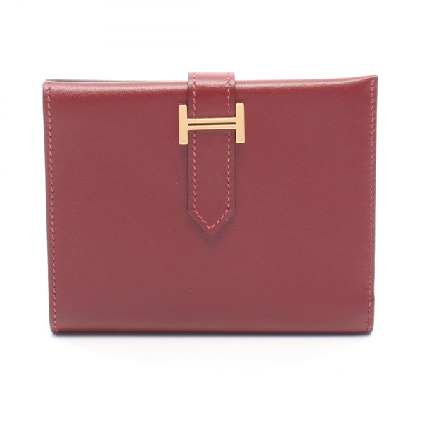 HERMES BEARN Compact Bi-fold wallet purse G Box calf leather Rouge H Used GHW