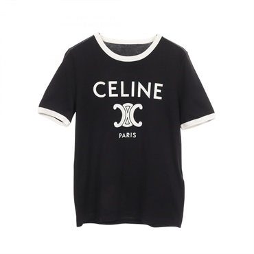 CELINE Triomphe print Short sleeve T-shirt Top cotton Black White Used size L