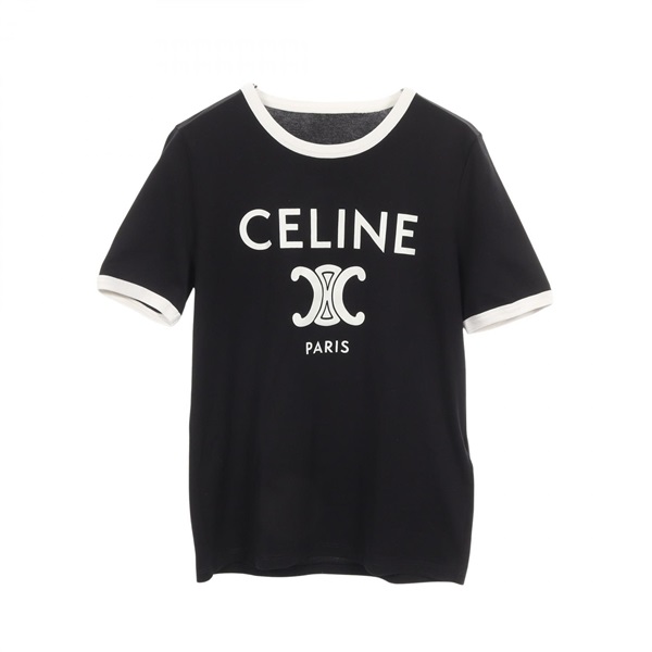 CELINE Triomphe print Short sleeve T-shirt Top cotton Black White Used size L