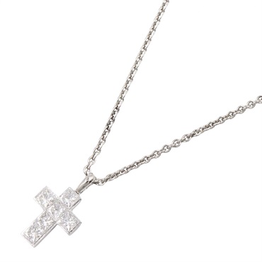 CARTIER Cross Diamond Necklace Pendant Pt950 Platinum Clear Used Women