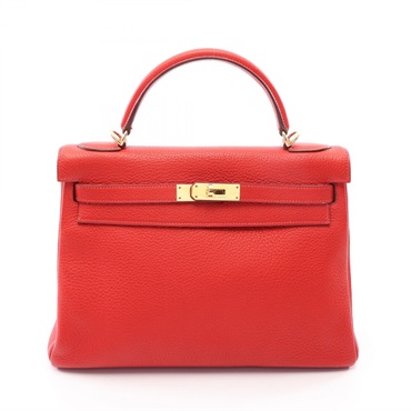 HERMES Kelly 32 Retourne Shoulder Handbag Clemence leather Rouge Garance GHW I