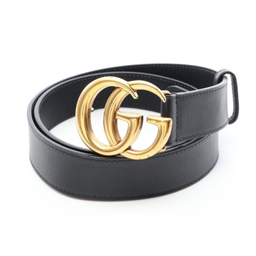 GUCCI GG Marmont belt 414516 leather Gold Plated Black Used mens #85/34