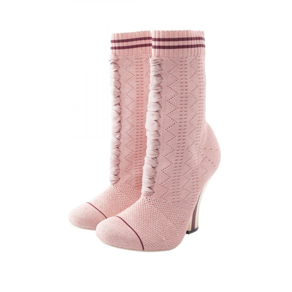 FENDI Knit Short Boots Heels Shoes #36 Fabric Pink Used Women