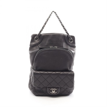 CHANEL Matelasse Chain Rucksack Backpack leather Black antique SHW Used Women
