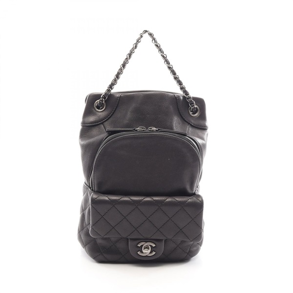 CHANEL Matelasse Chain Rucksack Backpack leather Black antique SHW Used Women
