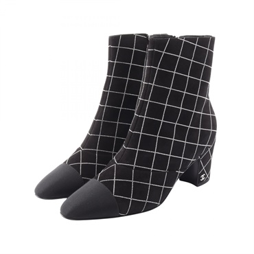 CHANEL COCO Mark Diamond Design Short Boots Shoes Suede Black Preowned #37 1/2