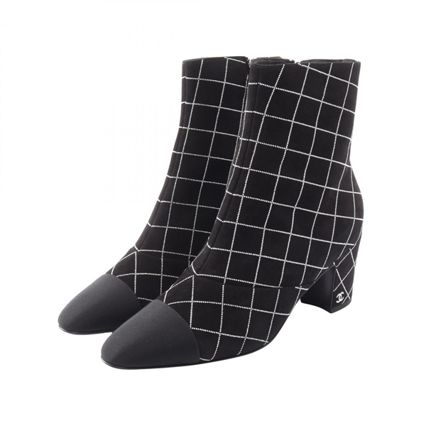 CHANEL COCO Mark Diamond Design Short Boots Shoes Suede Black Preowned #37 1/2