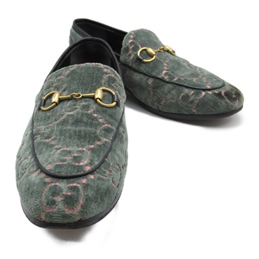 GUCCI Jordaan Horsebit Loafer shoes 431467 Velor Green Used Women #36