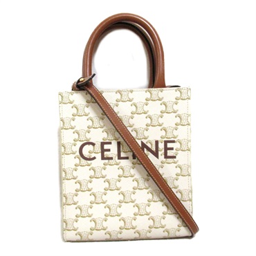 CELINE Mini Vertical Cabas 2way Shoulder crossbody Bag 194372BZK canvas White