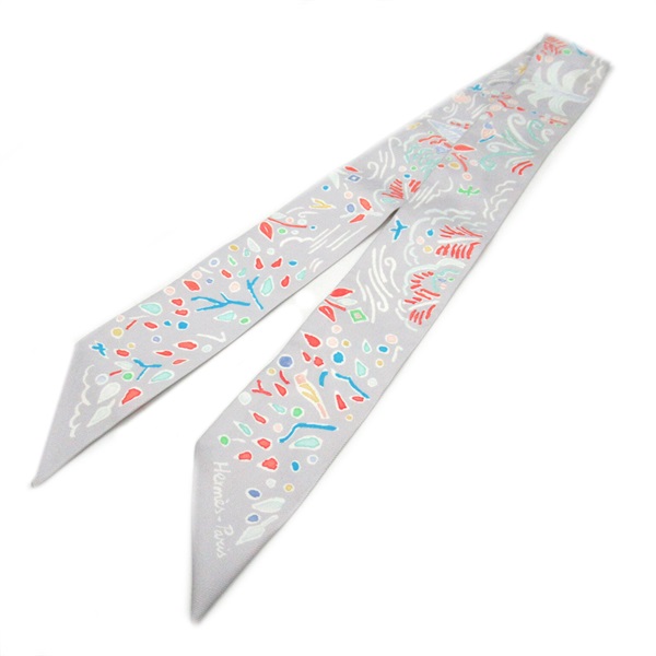 HERMES twilly spring island Scalf silk Gray Used Women