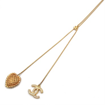 CHANEL Heart motif COCO Mark Necklace pendant collier Gold Plated Used
