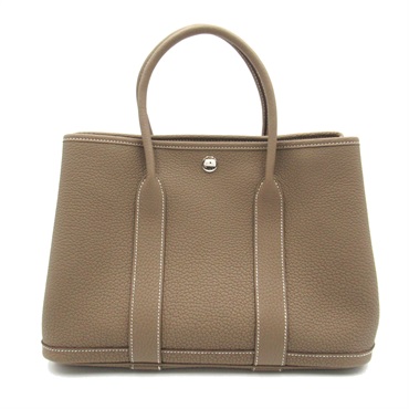 HERMES Garden party 30 TPM Hand bag W Negonda leather Etoupe Grey Used SHW