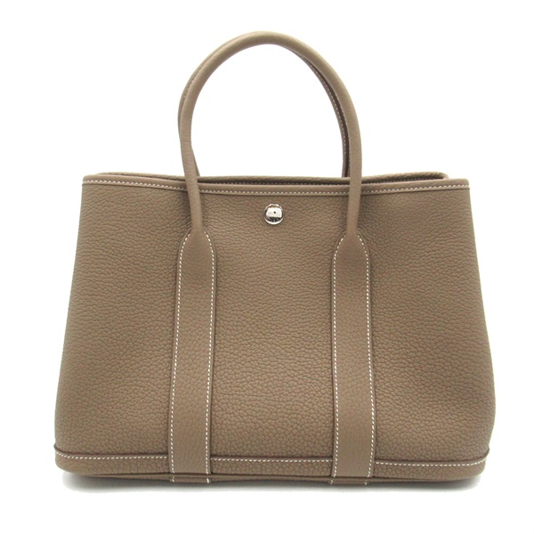 HERMES Garden party 30 TPM Hand bag W Negonda leather Etoupe Grey Used SHW