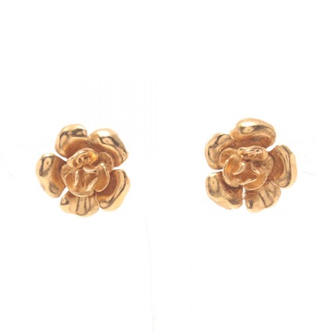 CHANEL Camelia Earring Gold Plated Gold Used women CC Coco